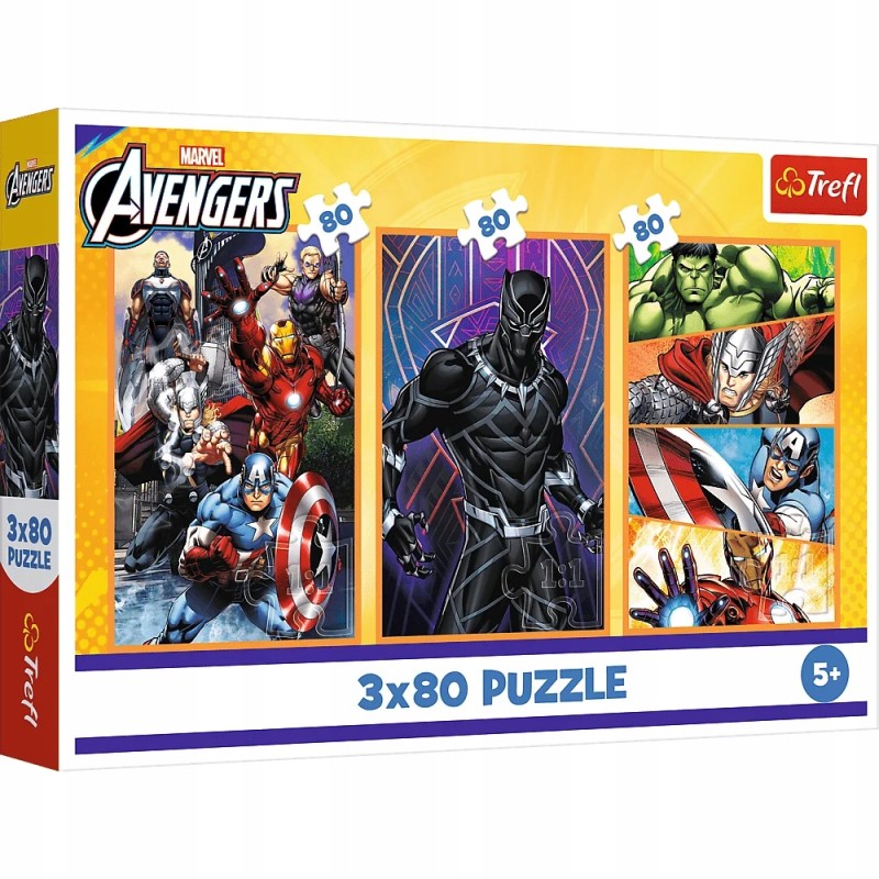 TREFL 34883 Puzzle 3x80 Dni pełne akcji / Disney Marvel the Avengers