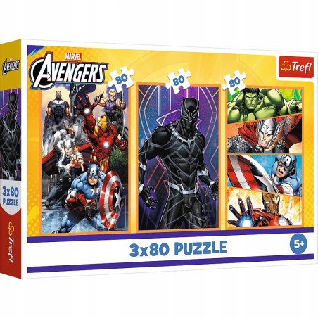 TREFL 34883 Puzzle 3x80 Dni pełne akcji / Disney Marvel the Avengers