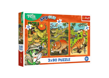 TREFL 34888 Puzzle 3x80 Trefliki w świecie dinozaurów