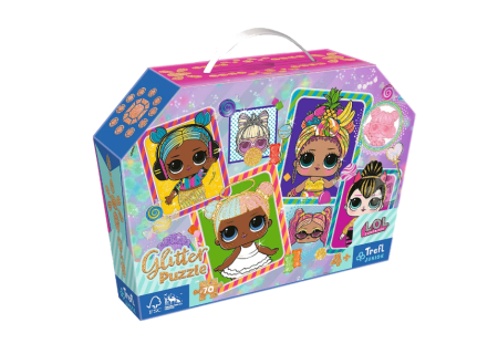 TREFL 53016 Puzzle 70 glitter w kuferku - Kolorowe laleczki L.O.L