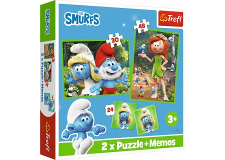 TREFL 93656 Puzzle 2w1 + MEMOS Wesołe zabawy Smerfów